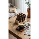 Af Epoxyart 10x10 cm - Gerçek Kahve Çekirdekli - Epoksi Ahşap Bardak Altlığı - Standlı 4'lü Set - Kare Tasarım - Siyah - Ahşap