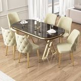 Afe Serisi 90X168 Lak Panel Antrasit İroni Gold Ayak Masa Takımı 6 Sandalye - Krem