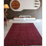 Afgan Kırmızı Salon Halısı Arte Etnik Kilim Yıkanabilir Mutfak Halısı Kaymaz Taban Dekoratif Halı (100x300)