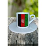 Afganistan Ülke Bayrağı Bayrak Baskılı Türk Kahvesi Fincanı Tabaklı Kişiye Özel Model 5