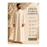 Afil Collection Buldan Bezi Erkek Namaz Elbisesi %100 Pamuk Nefes Alan Yazlık Rahat Kesim Beyaz Cübbe