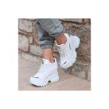 Afilli Kadın Beyaz Gizli Yüksek Taban Dolgu Platform Topuk Günlük Gümüş Parlak Sneaker Spor Ayakkabı