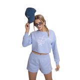 AFLOOW Delicate Kadın Mavi Oversize Crop Sweatshirt - "Vibes" Tenis Raketi Baskılı, Spor & Günlük Şık Stil