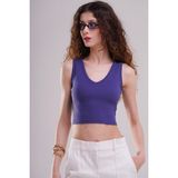 AFLOOW Kadın Lacivert V Yaka Fitilli Crop Top Atlet – Zamansız ve Şık Basic Parça