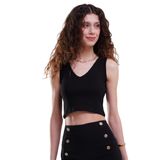 AFLOOW Kadın Siyah V Yaka Fitilli Crop Top Atlet – Zamansız ve Şık Basic Parça