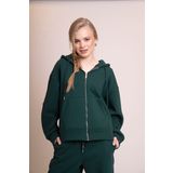 AFLOOW Muse Kadın Fermuarlı Kapüşonlu Yeşil Sweatshirt – Sırt Baskılı, Oversize, Rahat Kesim, Tarz ve Şık Tasarım