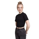 AFLOOW Muse Kadın Siyah Kısa Kollu Yüksek Yaka Crop Body - Fit ve Rahat Basic Tişört