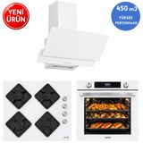 AFM Serisi UG-21 Beyaz Cam Turbo+Soğutma Dijital Dokunmatik 3'lü Ankastre Set (Fırın+Ocak+Davlumbaz