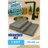 AFM TECH ( 3 Adet ) Mikrofiber Gri Kareli Temizlik Bezi ,Cam, Mutfak, Banyo, Araba 40*40cm Leke-Koku Yapmaz