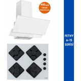 Afm Tech Fethy- A-15 2'li Beyaz Cam Ocak + Davlumbazlı Ankastre Set (FM3301 + FM-BD2201)