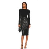 AFR CLOTHES Işıltılı Payet Kumaş Midi Boy Yüksek Bel Astarlı Siyah Davet Eteği