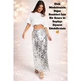 AFR CLOTHES Kadın Gümüş Payet İçi Astarlı Maxi Etek