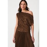 AFR CLOTHES KADIN KAHVERENGİ PAYET DAMLA OMUZ İÇİ ASTARLI BLUZ