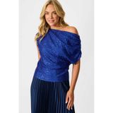 AFR CLOTHES KADIN SAKS MAVİ PAYET KUMAŞ DAMLA OMUZ BLUZ