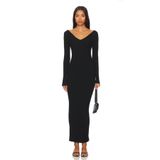 AFR CLOTHES KADIN SİYAH ÇİFT KAT JARSE V YAKA MAXİ ELBİSE