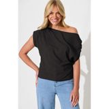AFR CLOTHES KADIN SİYAH DÜŞÜK OMUZ BÜZGÜLÜ ,ÇİFT KAT JARSE KUMAŞ BLUZ