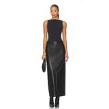 AFR CLOTHES KADIN SİYAH MAXİ SUNİ DERİ ETEK
