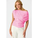 AFR CLOTHES Şık ve Parlak Kadın PİNK Payetli CROP BLUZ – Davet & Kutlama Kombini