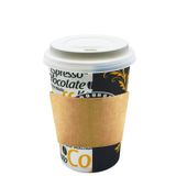 Afra Tedarik 12 Oz Beyaz Kapaklı Tutamaçlı Karton Bardak Latte Kahve Kağıt Bardak Sleeve 300 ml - 100'lü (Beyaz Kapaklı Tutamaçlı)