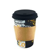 Afra Tedarik 12 Oz Siyah Kapaklı Tutamaçlı Karton Bardak Latte Kahve Kağıt Bardak Sleeve 300 ml - 100'lü (Siyah Kapaklı Tutamaçlı)