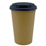 Afra Tedarik 16 Oz Siyah Kapaklı Karton Bardak Latte Cappuccino Kraft Kağıt Bardak 480 ml - 100'lü