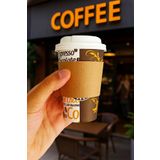 Afra Tedarik 300 ml Beyaz Kapaklı Tutamaçlı Karton Bardak 12 oz Latte Kahve Kağıt Kaliteli Bardak Sleeve 100'lü