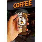 Afra Tedarik 300 ml Siyah Kapaklı Karton Bardak 12 oz Latte Kahve Kağıt Kaliteli Bardak 100'lü