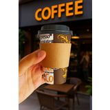 Afra Tedarik 300 ml Siyah Kapaklı Tutamaçlı Karton Bardak 12 oz Latte Kahve Kağıt Kaliteli Bardak Sleeve 100'lü