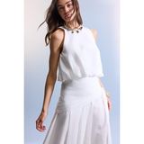 Afra x DeFacto Balloon Fit Poplin Kolsuz Bluz H2648AX26SM - Beyaz-WT32