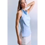 Afra x DeFacto Slim Fit Halter Yaka Bluz F8007AX26SM - Mavi-BE196 - XS
