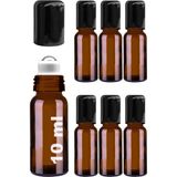 Afracam 10 Ml Çelik Roll On Şişesi 10 Cc Sızdırmaz Siyah Kapaklı Amber Cam Şişe 6 Adet - Kahverengi