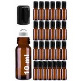 Afracam 10 ml Çelik Roll On Şişesi 10 cc Sızdırmaz Siyah Kapaklı Cam Şişe 25 Adet (Amber, 10)