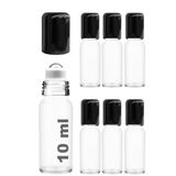 Afracam 10 ml Çelik Roll On Şişesi 10 cc Sızdırmaz Siyah Kapaklı Cam Şişe 6 Adet (Şeffaf, 10)