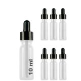 Afracam 10 ml Şeffaf Cam Damlalık Serum Şişesi 10 Cc Siyah Metal Kapaklı Beyaz Dropper Cam Şişe 6 Adet