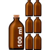 Afracam 100 ml Amber Kahverengi Şişe Mantar Tıpalı 100 cc Hediyelik Nişan Süs Kolonya Cam Şişe 6 Adet