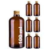 Afracam 100 ml Amber Metal Gold Kapak Hediyelik Şişesi 100 Cc Kolonya Koku Süs Kahverengi Cam Şişe 6 Adet