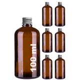 Afracam 100 ml Amber Metal Gümüş Kapak Hediyelik Şişesi 100 Cc Kolonya Koku Süs Kahverengi Cam Şişe 6 Adet