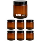 Afracam 100 ml Cam Kavanoz Amber 100 cc Kozmetik Krem Kavanozu Siyah Kapaklı 6 Adet