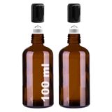 Afracam 100 ml Çelik Roll On Şişesi 100 cc Sızdırmaz Siyah Kapaklı Amber Cam Şişe 2 Adet - Kahverengi