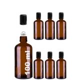 Afracam 100 ml Çelik Roll On Şişesi 100 cc Sızdırmaz Siyah Kapaklı Cam Şişe 6 Adet (Amber, 100)