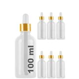 Afracam 100 ml Metal Kapaklı Damlalık Dropper Şişesi Serum 100 cc Cam Şişe 6 Adet (Gold/Altın Kapak, Şeffaf)