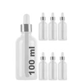 Afracam 100 ml Metal Kapaklı Damlalık Dropper Şişesi Serum 100 cc Cam Şişe 6 Adet (Gümüş Kapak, Şeffaf)