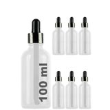 Afracam 100 ml Metal Kapaklı Damlalık Dropper Şişesi Serum 100 cc Cam Şişe 6 Adet (Siyah Kapak, Şeffaf)