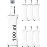 Afracam 100 ml Şeffaf Piramit Sosluk Metal Gümüş Kapaklı Kavisli Cam Şişe 6 Adet