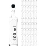Afracam 100 ml Şeffaf Piramit Sosluk Plastik Siyah Kapaklı Kavisli Cam Şişe 80 Adet