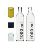Afracam 1000 cc Şeffaf Maraska Yağdanlık Kapaklı ve Kapüşonlu 1000 ml Köşeli Cam Şişe 2 Adet