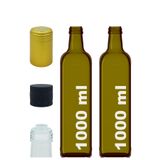 Afracam 1000 cc Yeşil Maraska Yağdanlık Kapaklı ve Kapüşonlu 1000 ml Köşeli Cam Şişe 2 Adet