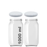 Afracam 1000 ml Konserve Kavanoz Metal Kapaklı Şeffaf Cam 1000 cc Paşabahçe 2 Adet (Beyaz Kapak)