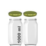 Afracam 1000 ml Konserve Kavanoz Metal Kapaklı Şeffaf Cam 1000 cc Paşabahçe 2 Adet (Gold Kapak)