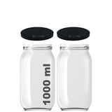Afracam 1000 ml Konserve Kavanoz Metal Kapaklı Şeffaf Cam 1000 cc Paşabahçe 2 Adet (Siyah Kapak)